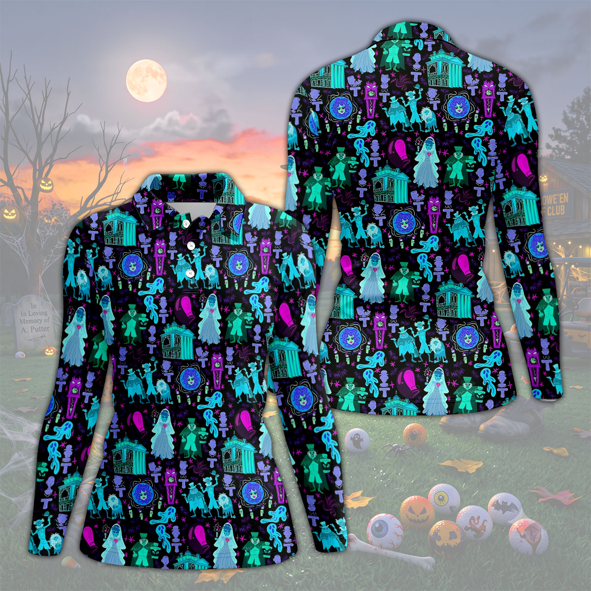 Haunted Ghost Halloween Hawaiian Golf Shirt, Women’s Golf Polo, Golf Shirts For Women