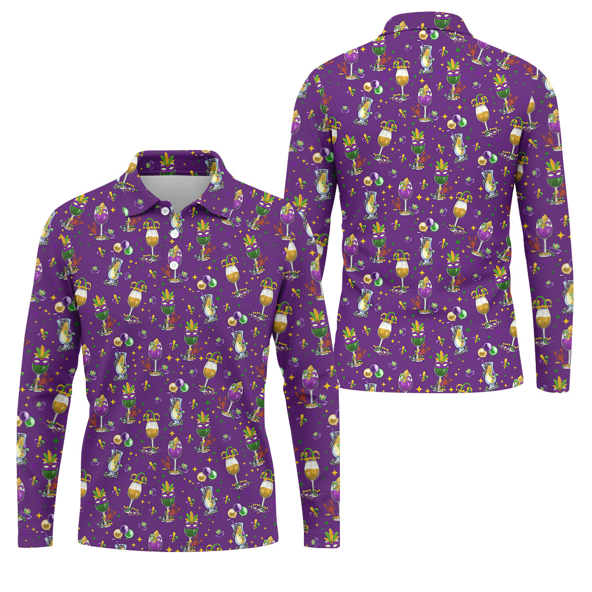 Mardi Gras Wine Glass Beaded Garland Fleur De Lis Purple Golf Shirt, Polo ShirtFor Men, Golf Shirts For Men