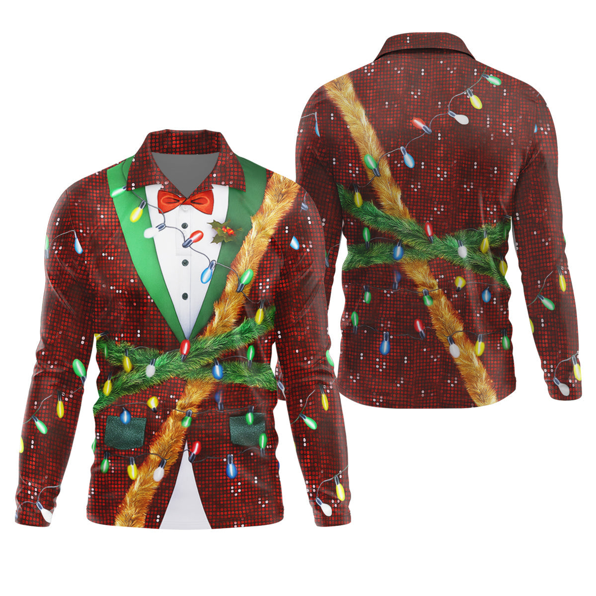 Christmas Lights Disco Ball Pattern Men's Golf Polo Shirttmas Golf Shirt, Golf Gift For Men