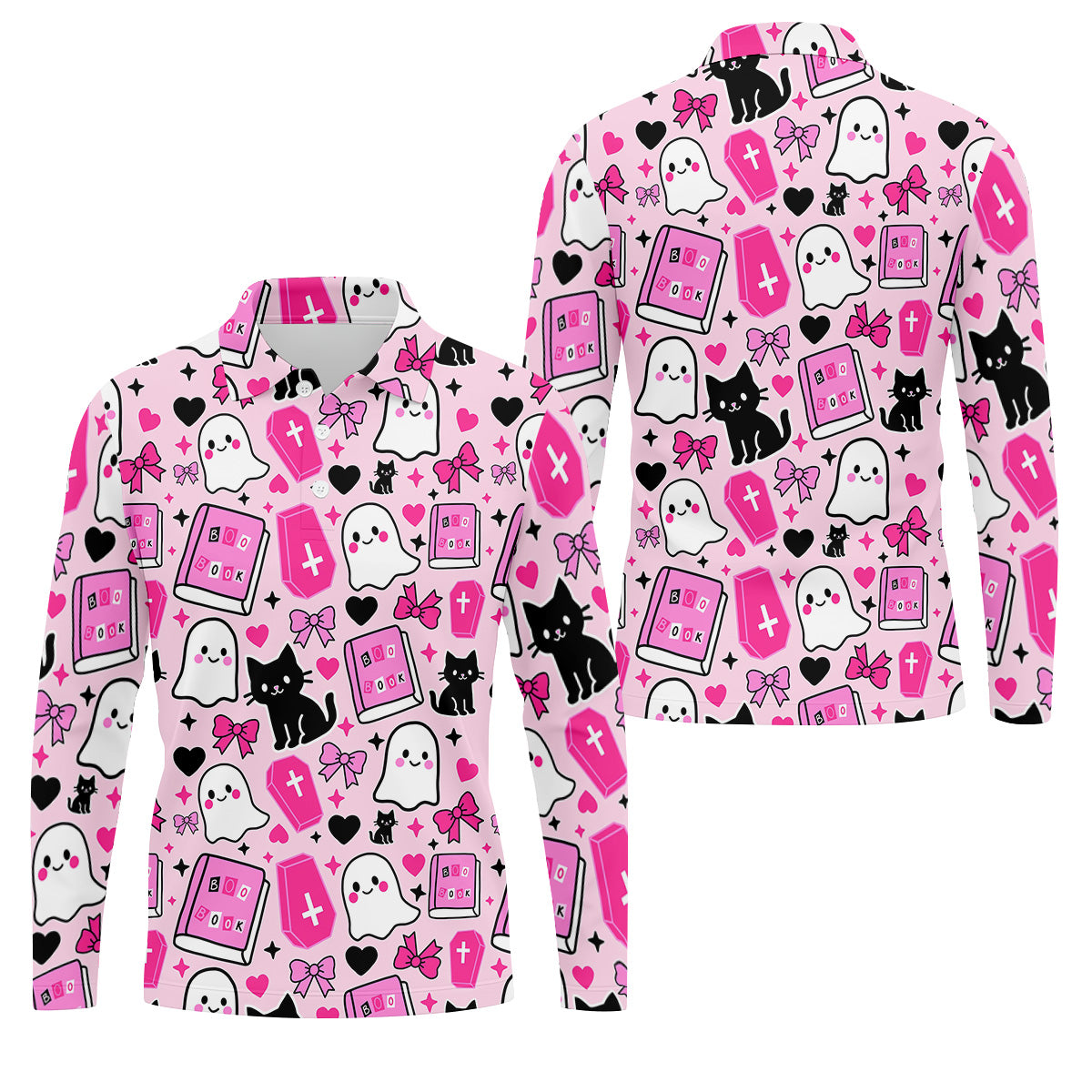 Halloween Boo And Cat Coquette Pink Golf Tops For Men, Fun Golf Shirts For Men, Polo ShirtFor Men