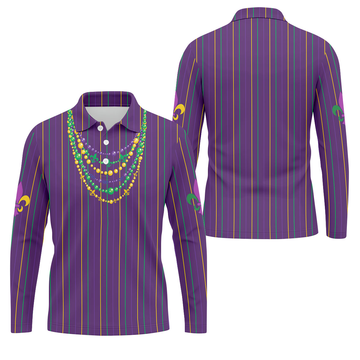 Mardi Gras Beads Necklaces Print Purple Golf Shirt, Golf Tops For Men, Polo ShirtFor Men, Golf Shirts For Men