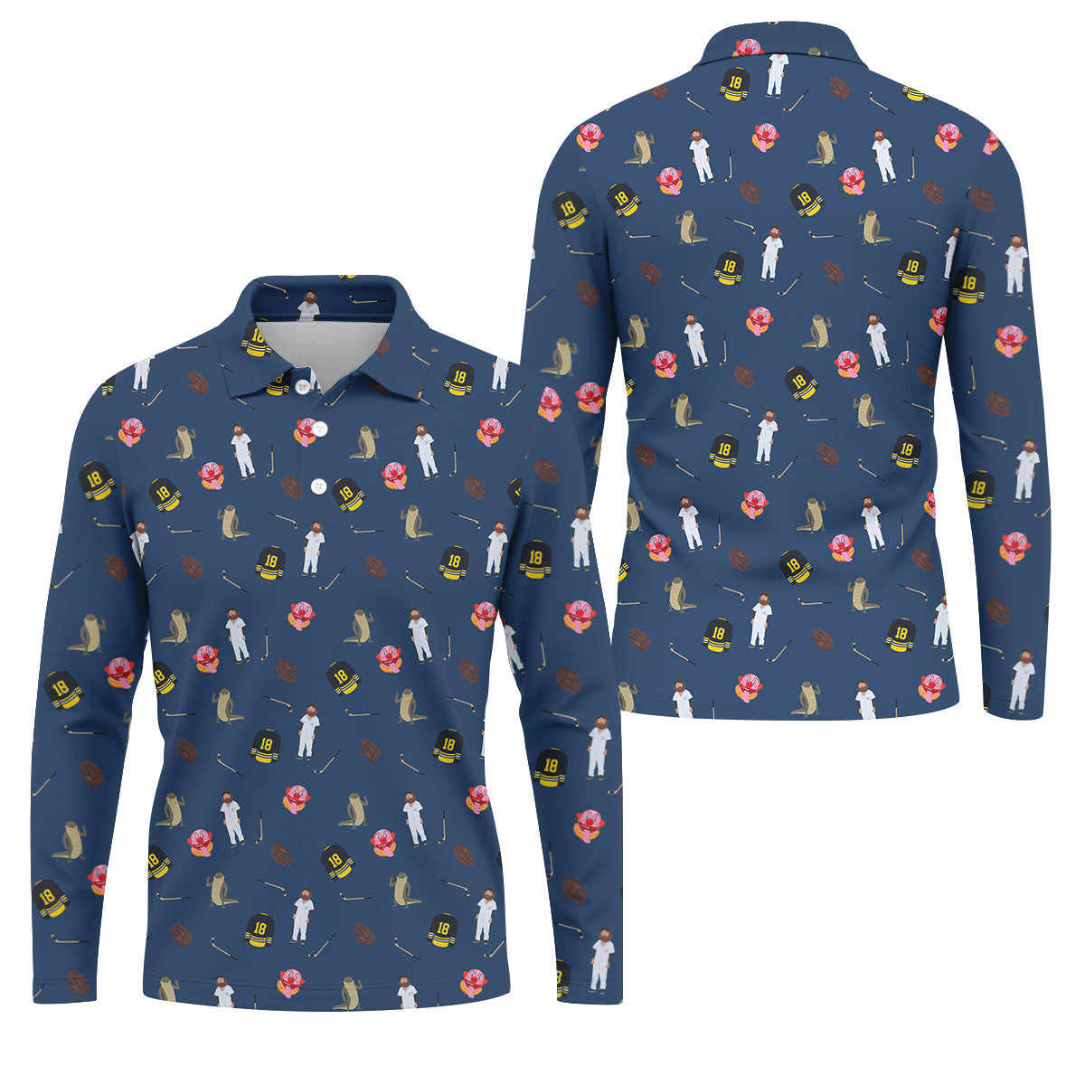 Sport Movie Character Funny Aligator Clown Head Navy Golf Shirt, Men's Funny Golf Shirts, Golf Shirts For Men