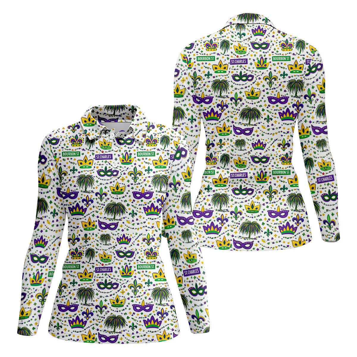 Crown Mask Fleur De Lis Mardi Gras Golf Shirt, Women's Golf Shirts, Ladies Golf Polos, Golf Shirt For Women