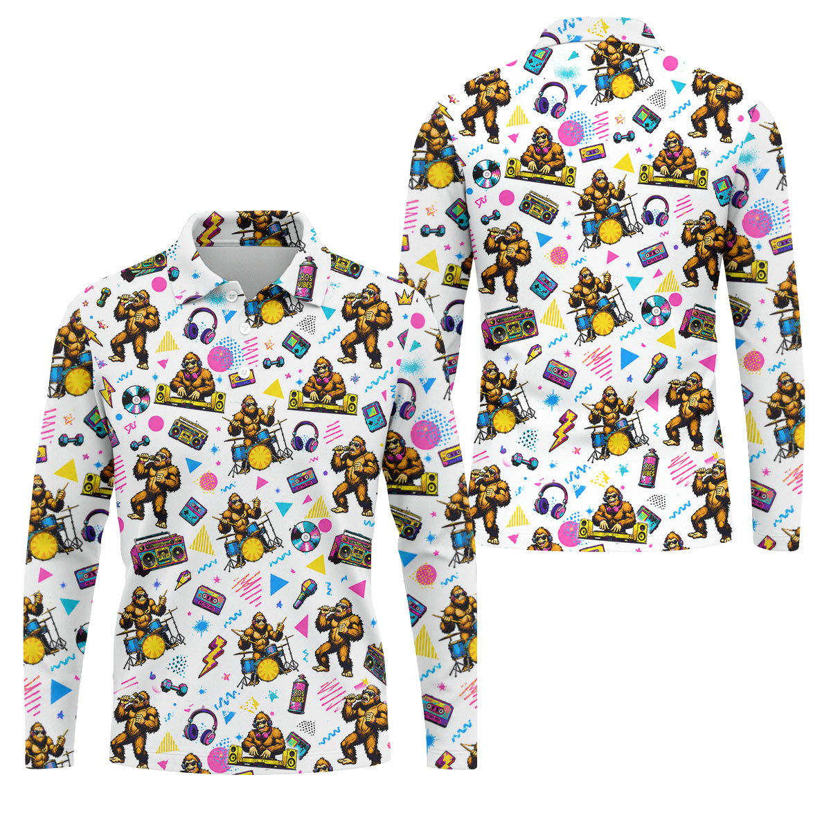 Bigfoot Party Memphis Pattern Retro Golf Shirt, Hawaiian Golf Shirt, Polo Shirtor Men