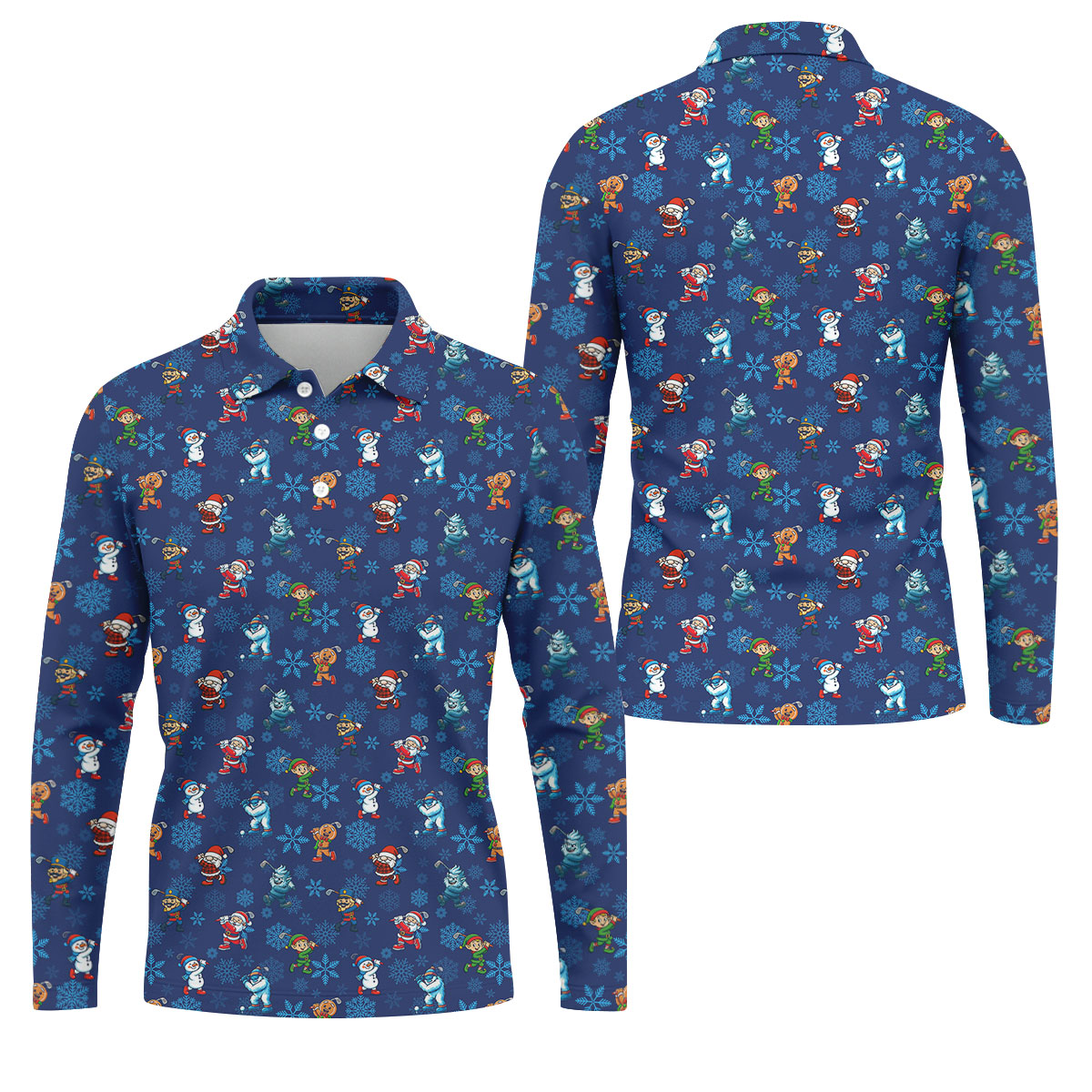 Funny Christmas Characters Golf Pose Navy Golf Shirt, Christmas Golf Shirt, Polo ShirtFor Men