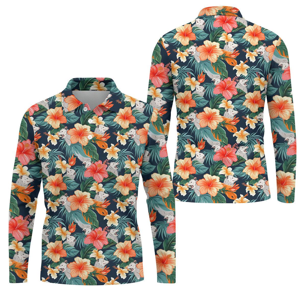 Large Hibiscus Flowers Tropical Vibe Golf Tops For Men, Hawaiian Golf Shirts, Polo Shirt Men