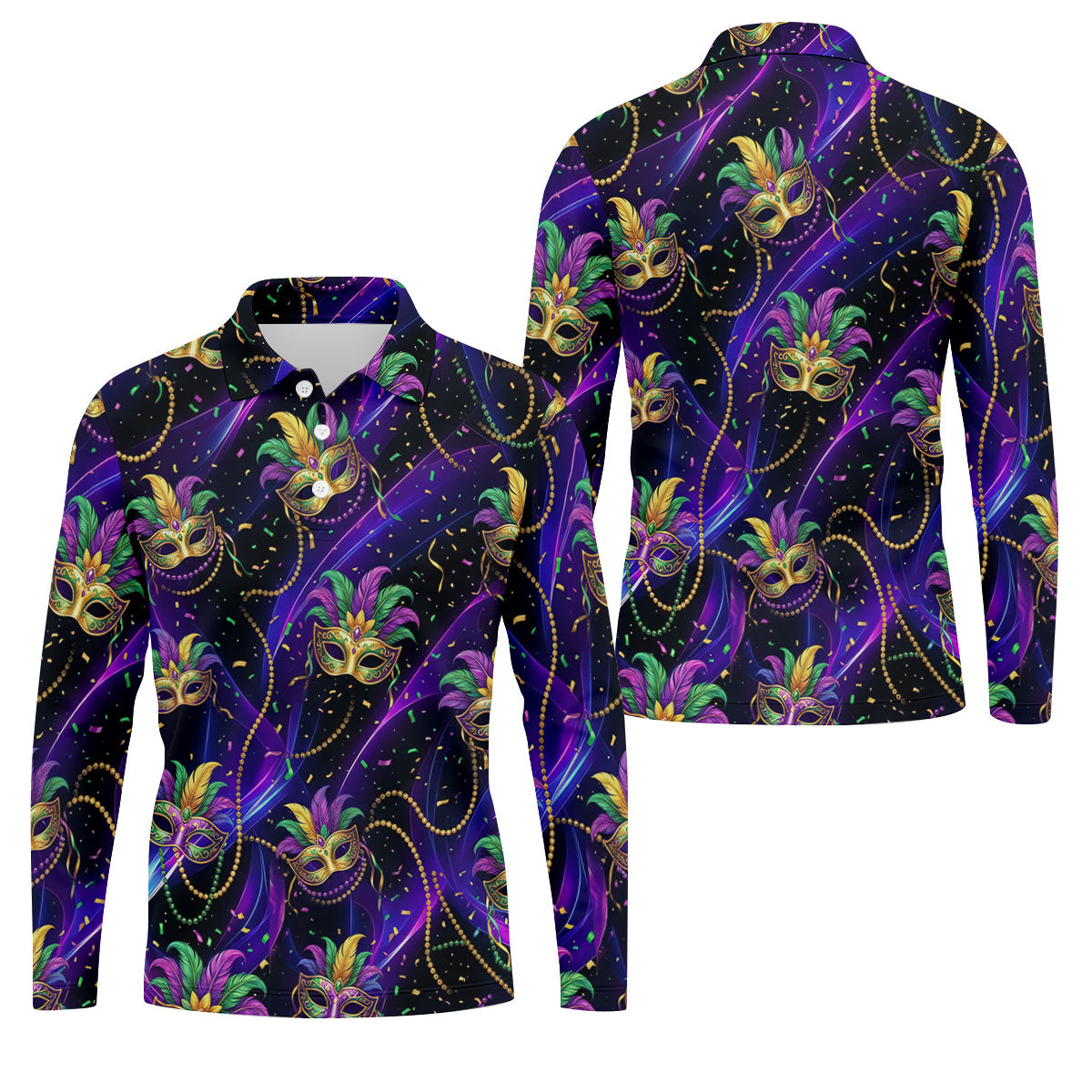 Mardi Gras Carnival Mask Neon Purple Black Golf Shirt, Men's Golf Polo Shirt Golf Shirts For Men