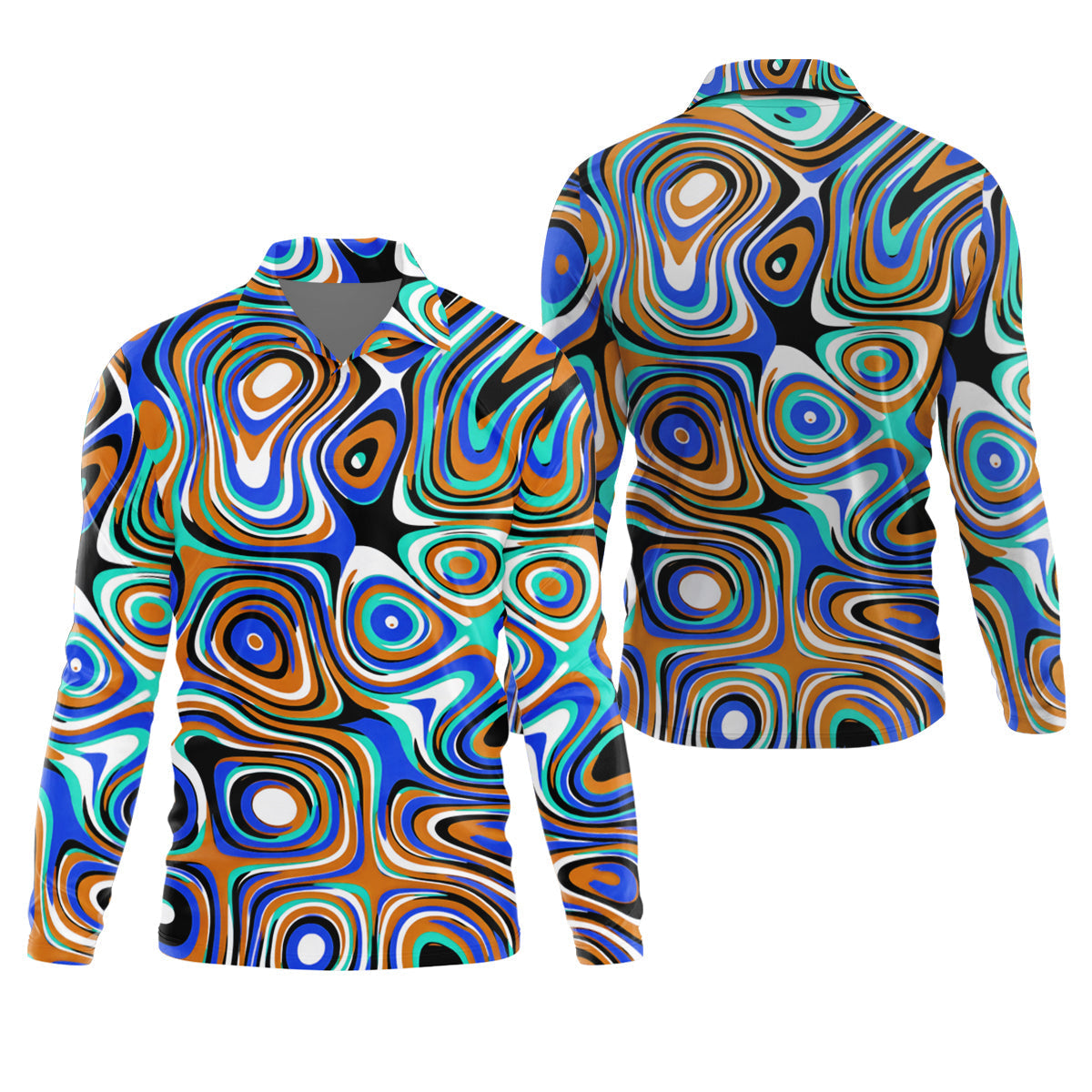 Blue And Orange Fluid Art Cool Golf Shirt, Golf Tops For Men, Golf Shirts For Men, Golf Gift For Men