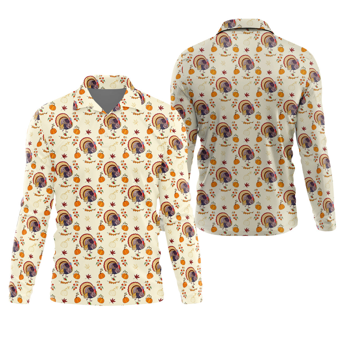 Turkey Pumpkin Thanksgiving Holiday Beige Golf Tops For Men, Polo ShirtFor Men, Golf Gift For Men, Golfing Apparel