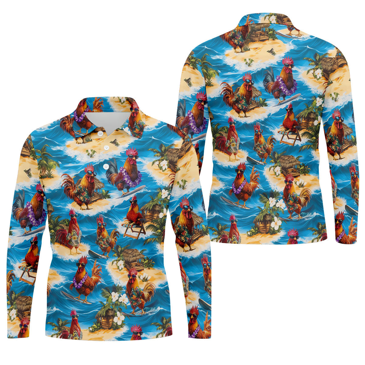 Cool Rooster Beach Vacation Hawaiian Golf Shirt, Mens Golf Polo, Printed Golf Shirts