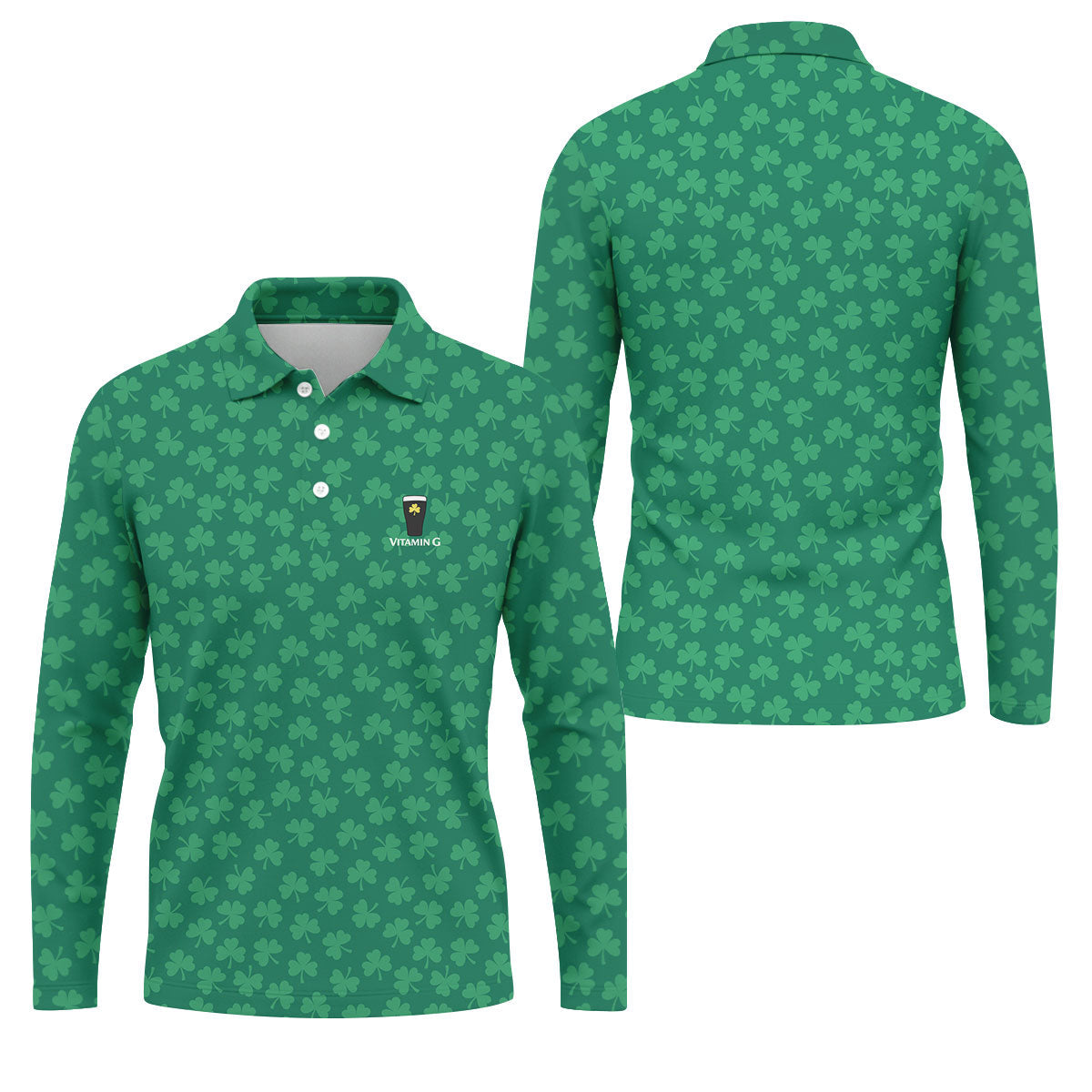 Vitamin G Shamrock Pattern Golf And Beer Green Golf Shirt, St Patrick's Day Golf Shirt, Polo ShirtFor Men