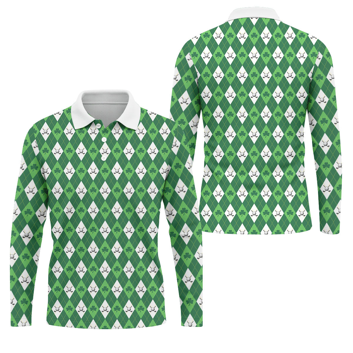 St Patrick's Day Shamrock Argyle Pattern Green And White Argyle Golf Shirt, Polo ShirtFor Men, Golf Shirts For Men