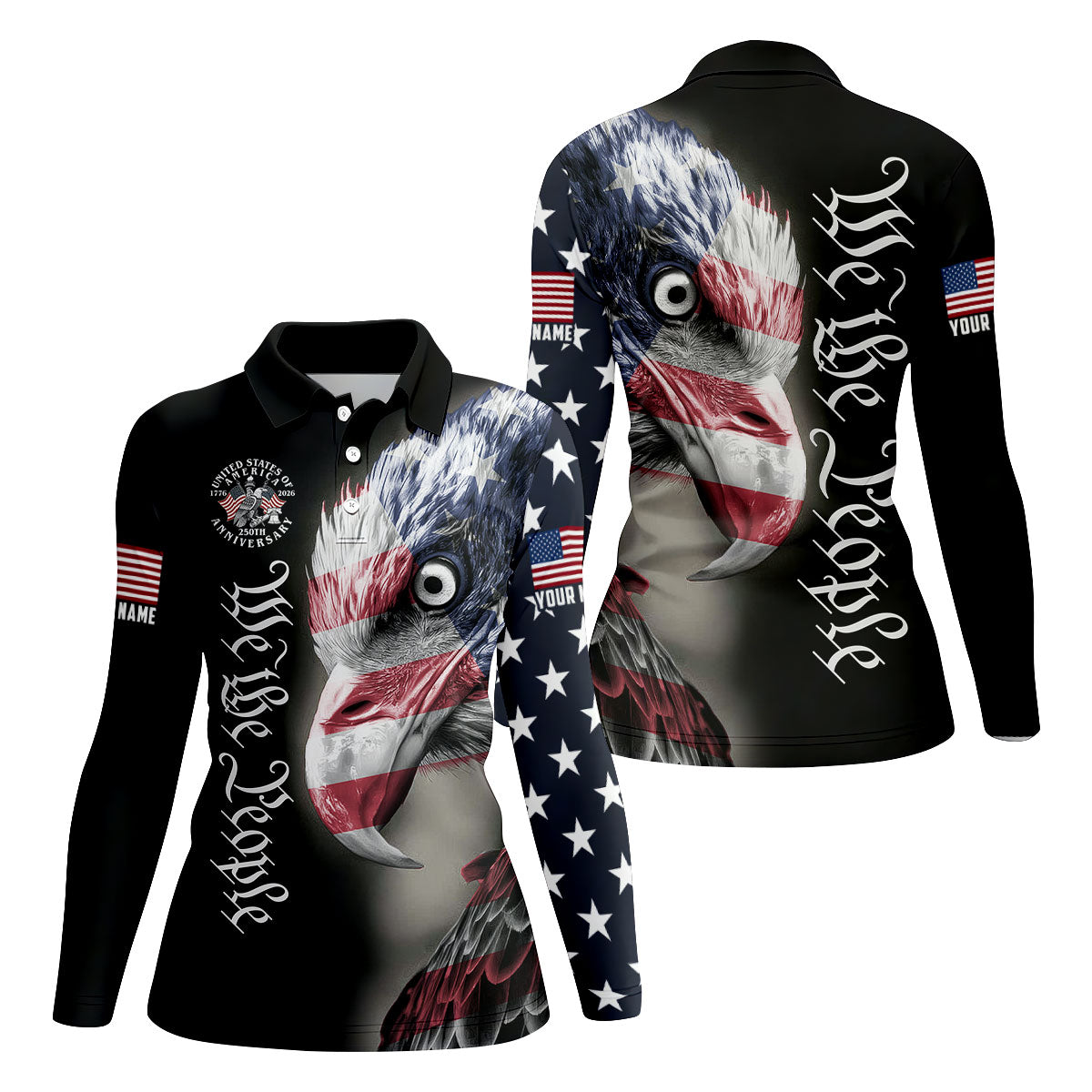 We The People Patriotic Bald Eagle American Flag Golf Shirt, 250 Years 4th Of July Golf Shirt For Women