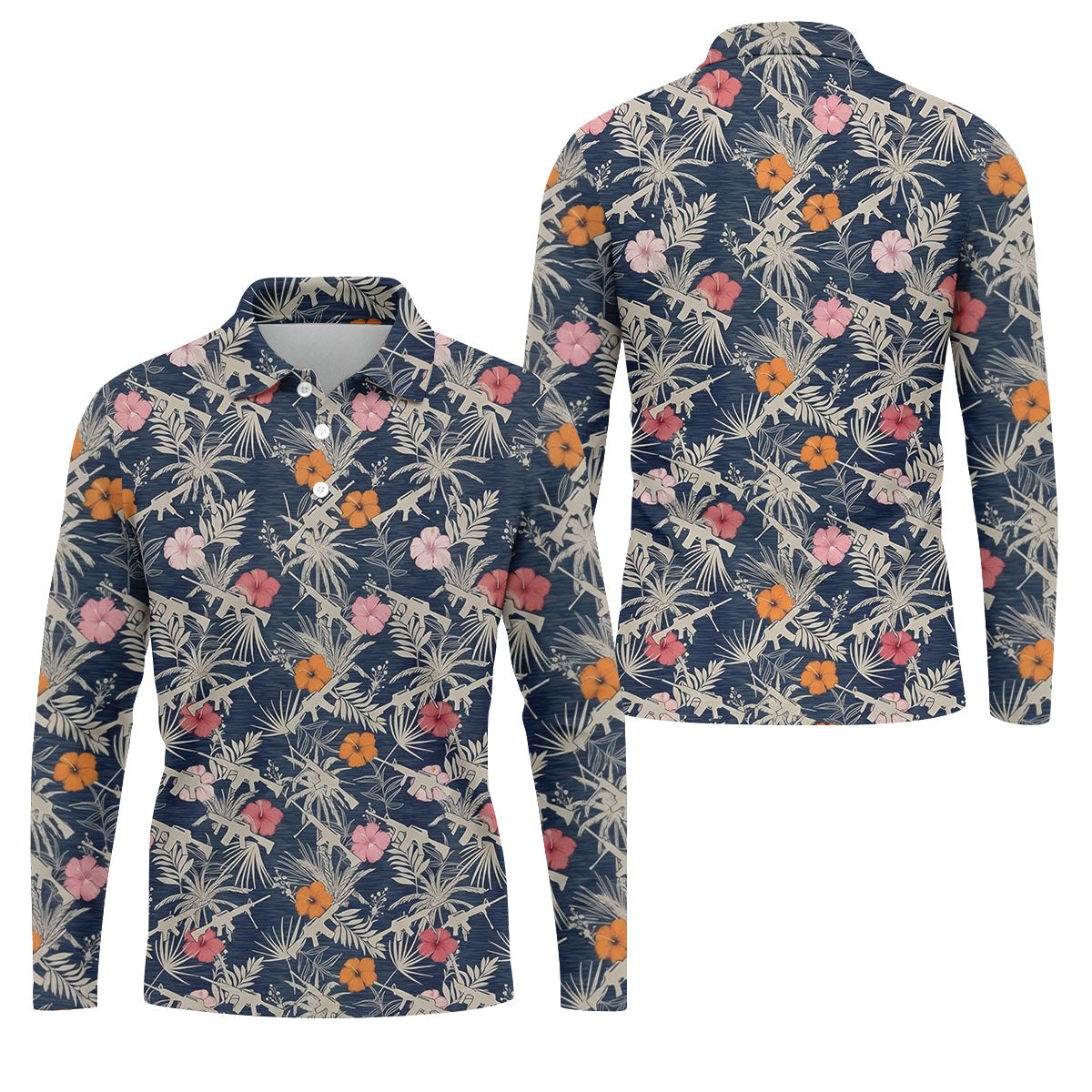 Hawaiian Hibicus Military Theme Navy Golf Shirt, Golf Shirts For Men, Polo ShirtFor Men