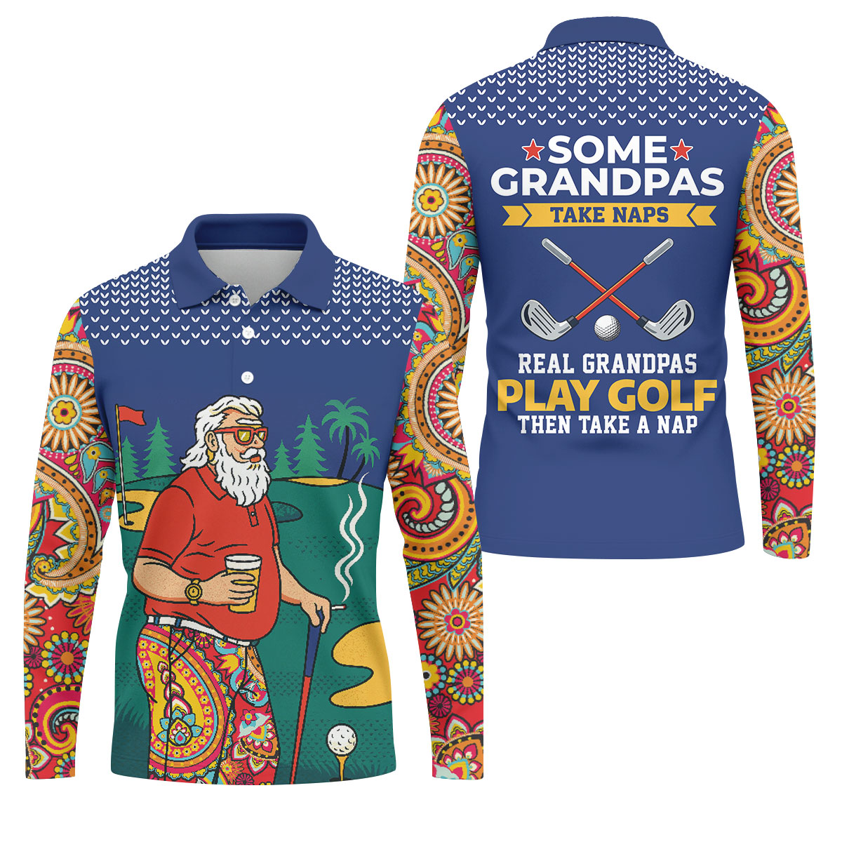 Real Grandpas Play Golf Then Take A Nap Funny Golf Shirt, Golf Shirts For Men, Golf Gift For Dad