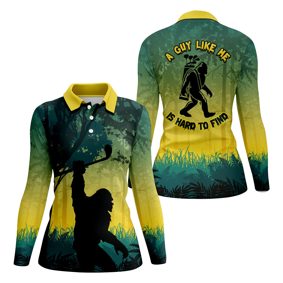 Bigfoot Golfer Forest Silhouette Polo Shirt, Women’s Golf Polo, Women’s Golf Apparel
