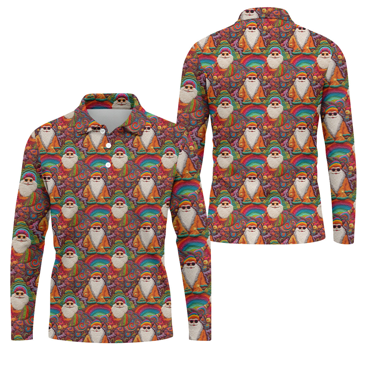 Groovy Hippie Santa Seamless Pattern Golf Shirts, Gifts For Golf Lovers, Christmas Golf Shirt, Golfing Apparel