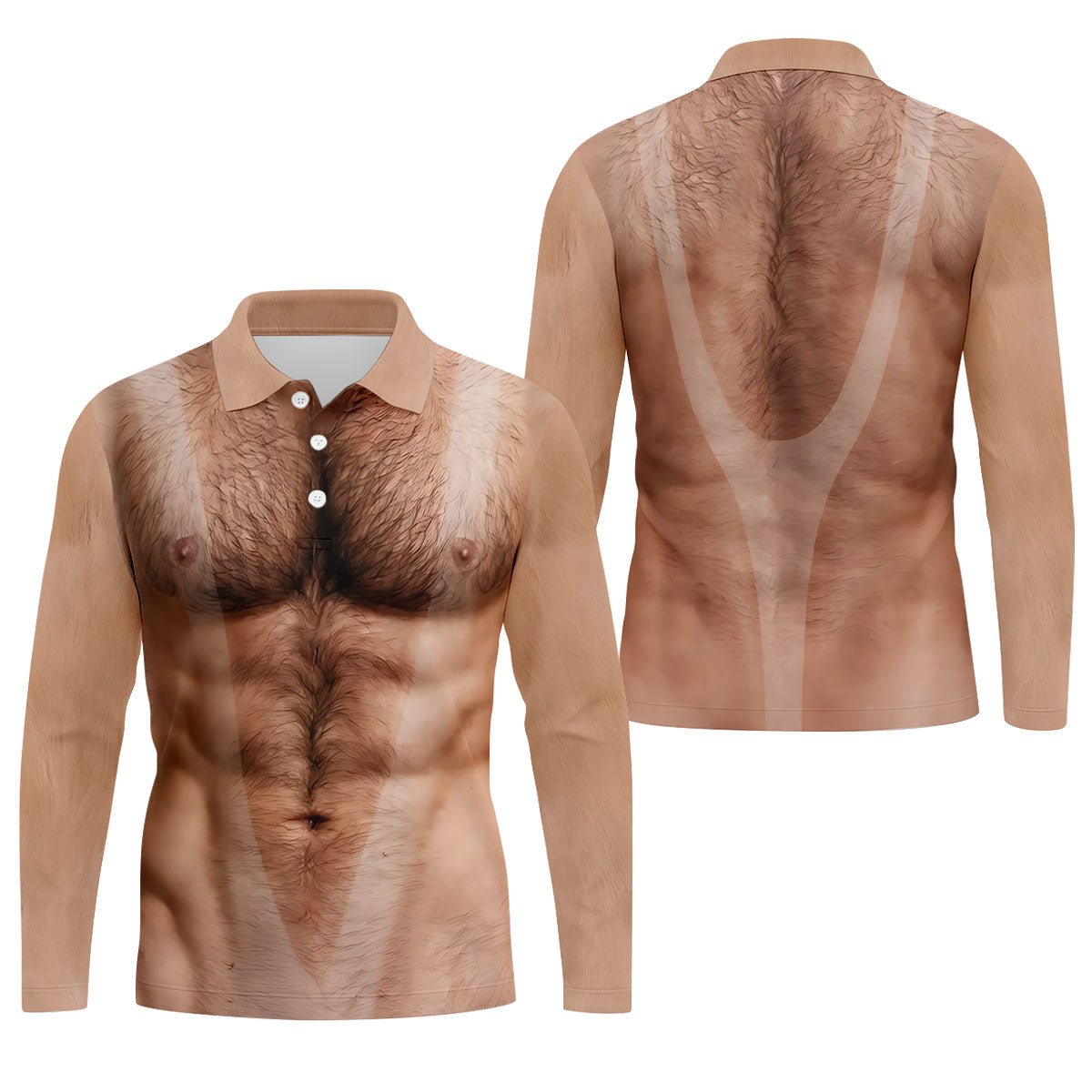 Funny Hairy Man Body Illusion Design Hawaiian Golf Shirt, Golf Shirts For Men, Polo Shirts For Men