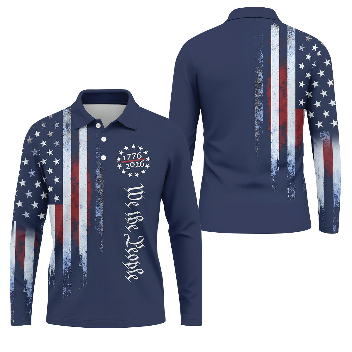 We The People 250 Years Navy Vintage Golf Shirt, Patriotic 4th Of July Golf Shirts For Men