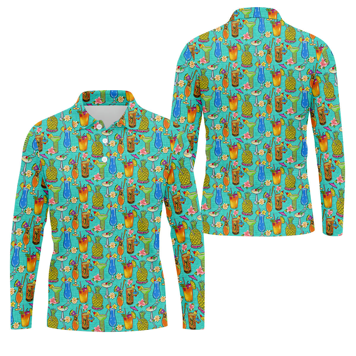 Tropical Cocktail Summer Vibe Retro Golf Shirt, Golf Tops For Men, Polo ShirtFor Men, Golf Shirts For Men