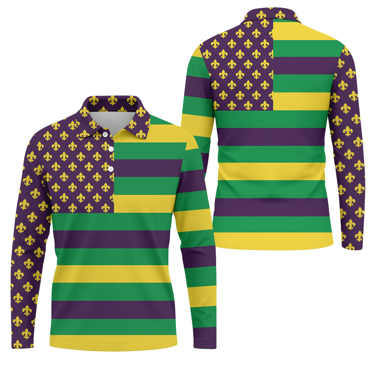 Mardi Gras Flags Fleur De Lis Purple Green Gold Golf Tops For Men, Polo ShirtFor Men, Golf Shirts For Men