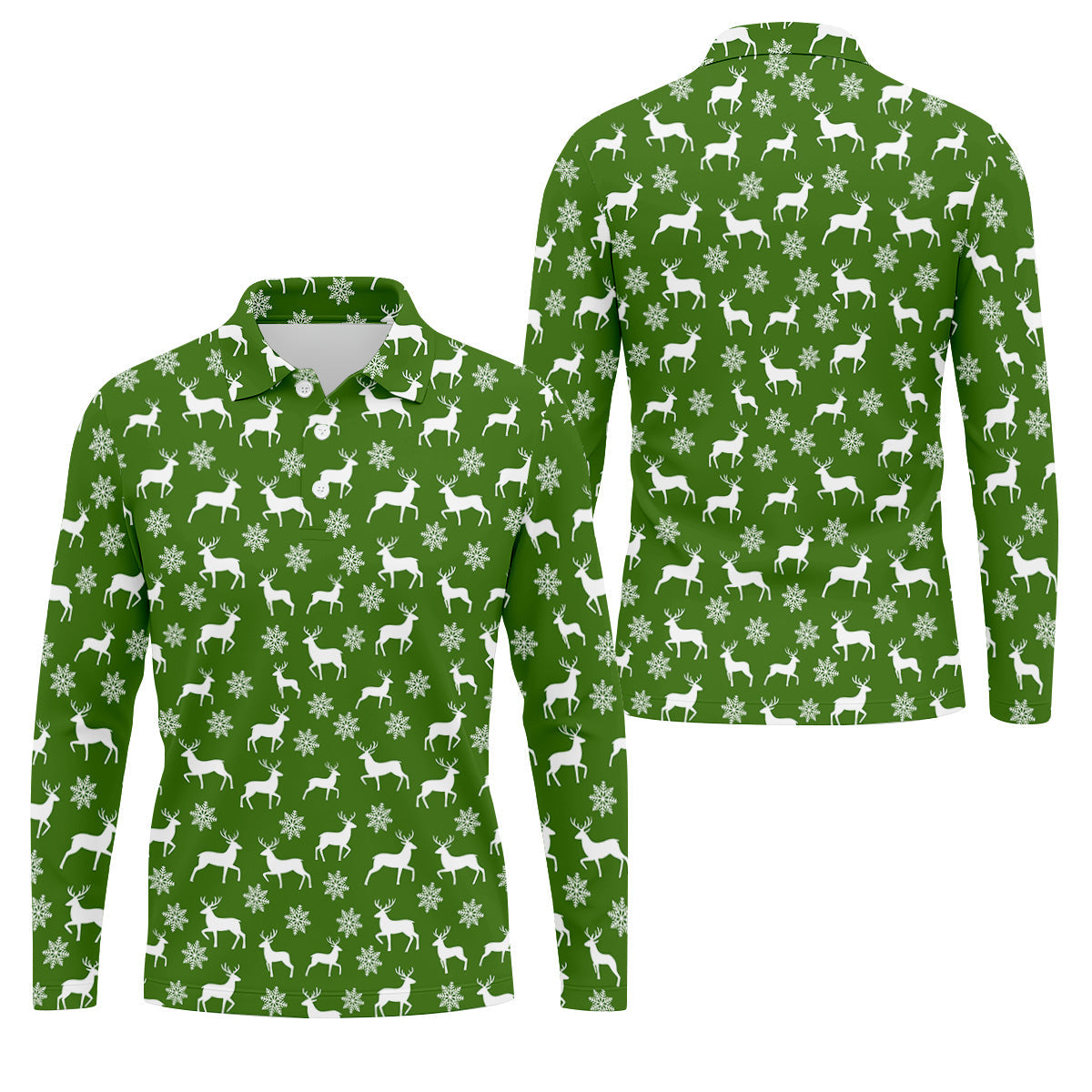 Reindeer Christmas Green Golf Shirt, Christmas Golf Shirt, Polo ShirtFor Men, Golf Shirts For Men