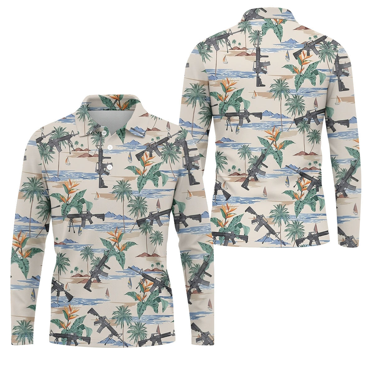 Hawaiian Palm Tree With Army Theme Golf Shirts For Men, Polo ShirtFor Men, Golfing Apparel