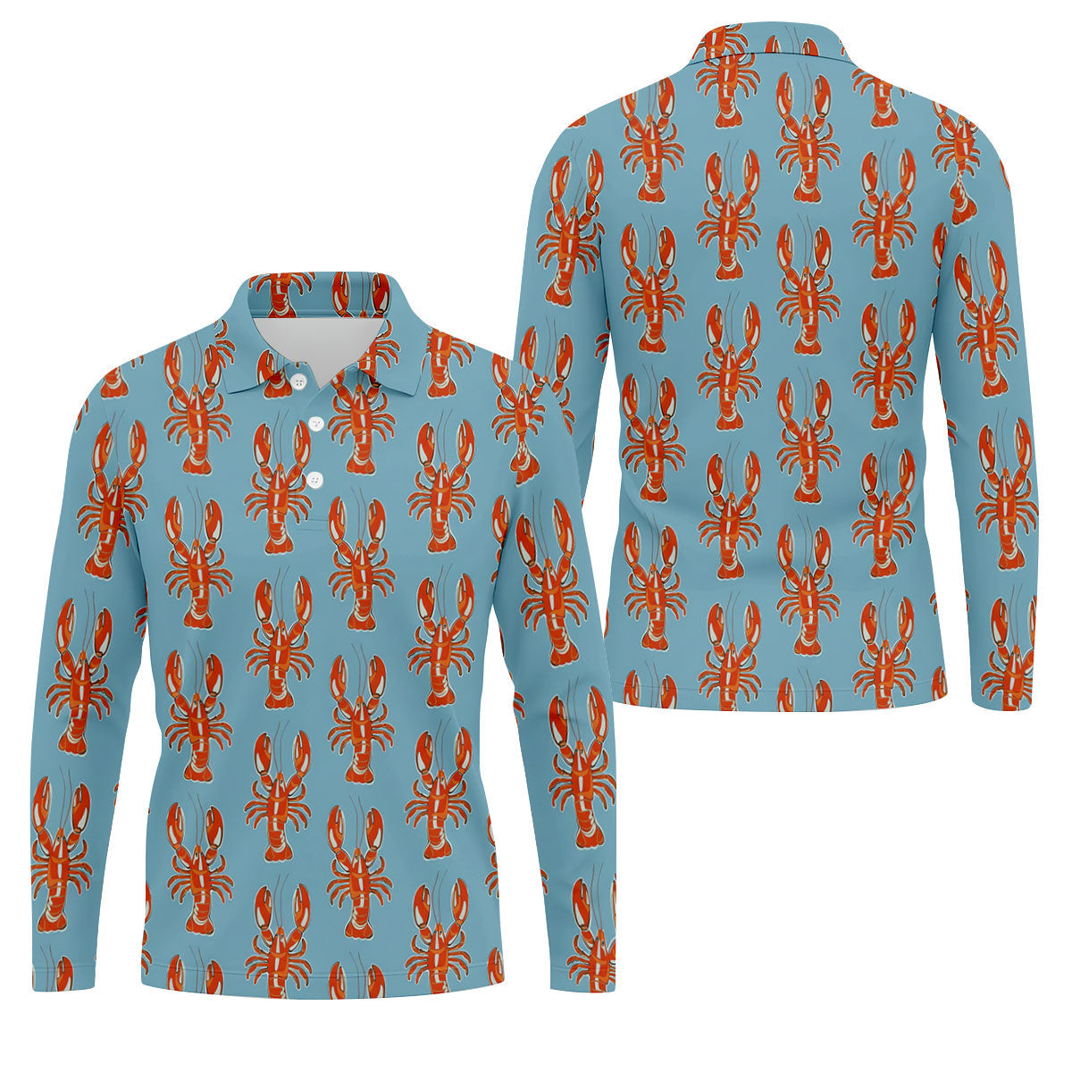 Orange Lobsters Light Blue Mardi Gras Golf Shirt, Golf Tops For Men, Polo ShirtFor Men, Golf Shirts For Men