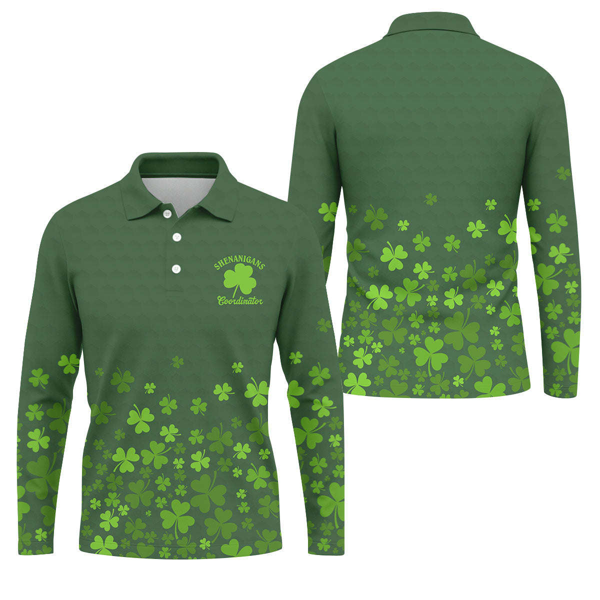 Shenanigans Coordinator Golf Ball Pattern St Patrick Day Green Golf Shirt, Golf Tops For Men, Golf Shirts For Men