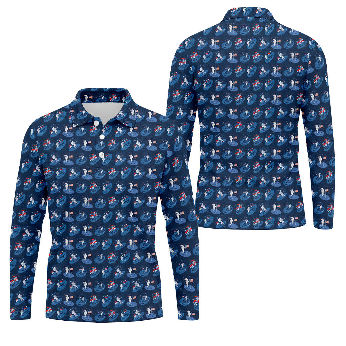 One Small Putt For Man Astronaut Golf US Flag Golf Tops For Men, Golf Shirts For Men
