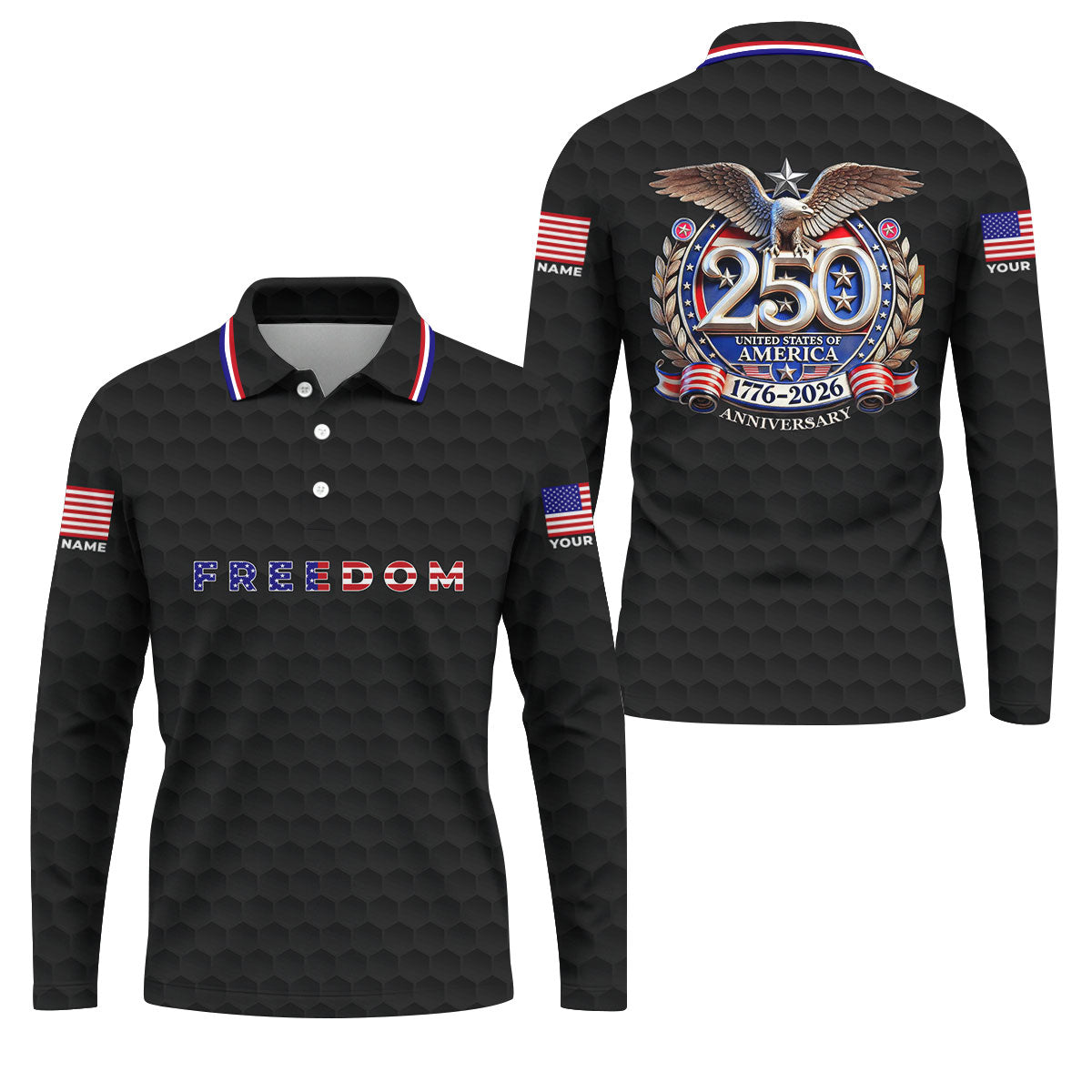 Freedom American Bald Eagle 250th Anniversary Black Golf Shirt, Patriotic 4th Of July Golf Shirts For Men