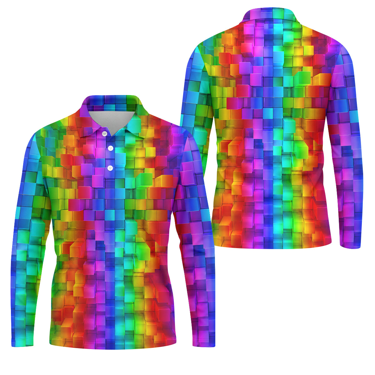 Rainbow Cube 3D Effect LGBT Support Golf Tops For Men, Gay Pride Month Celebrate Golf Shirts For Men