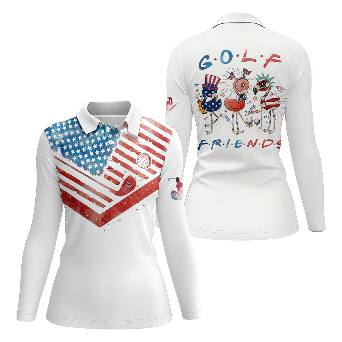 Vintage American Flag Golf Polo Shirt, Ladies Golf Shirts, Golf Polo For Women