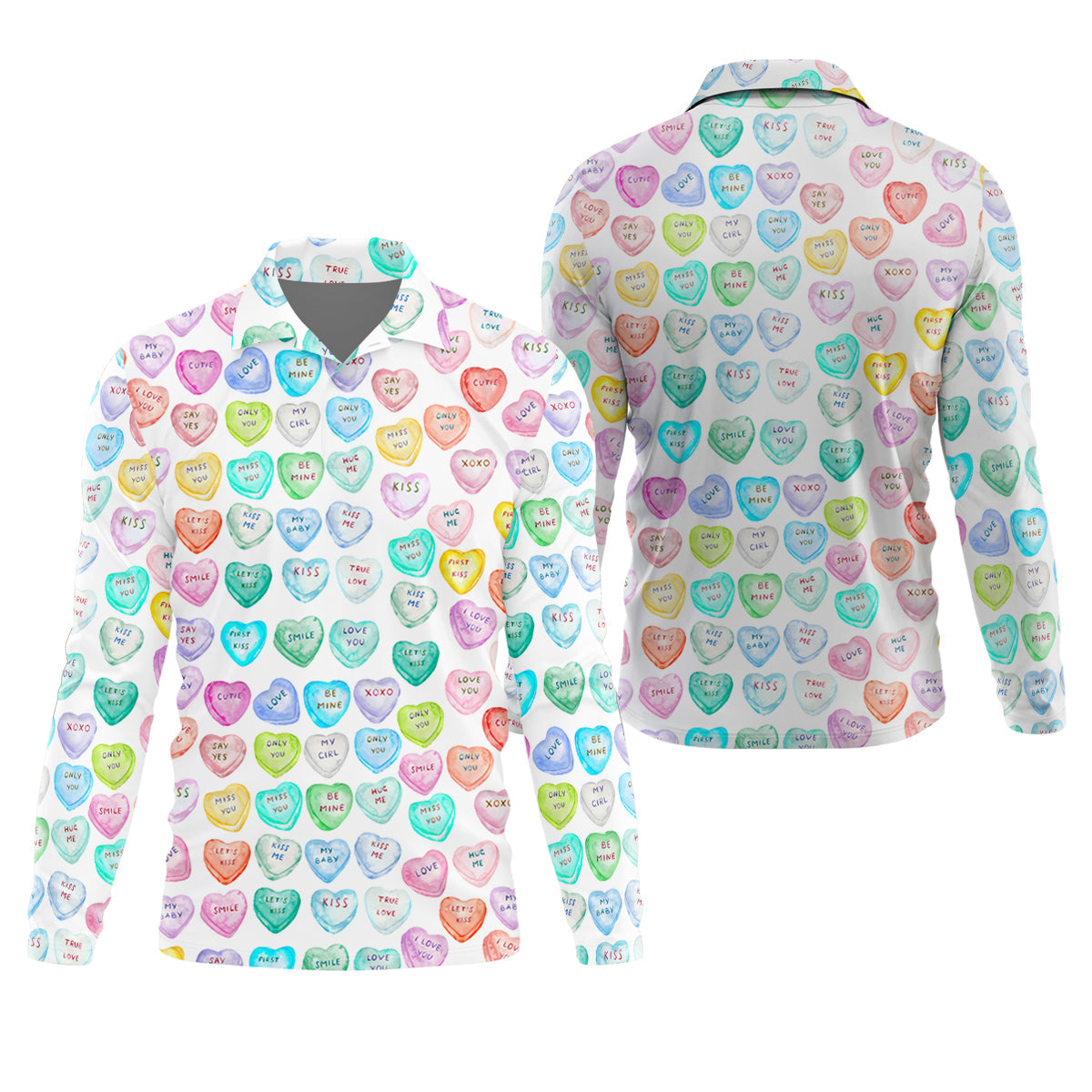 Sweet Words Watercolor Heart Golf Tops For Men, Valentines Golf Gift, Polo ShirtFor Men