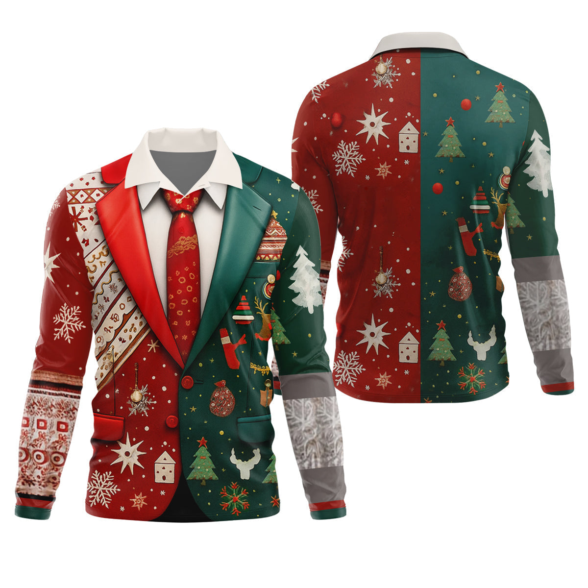 Red And Green Xmas Vintage Prints Men's Golf Polo Shirttmas Golf Shirt, Golf Gift For Men