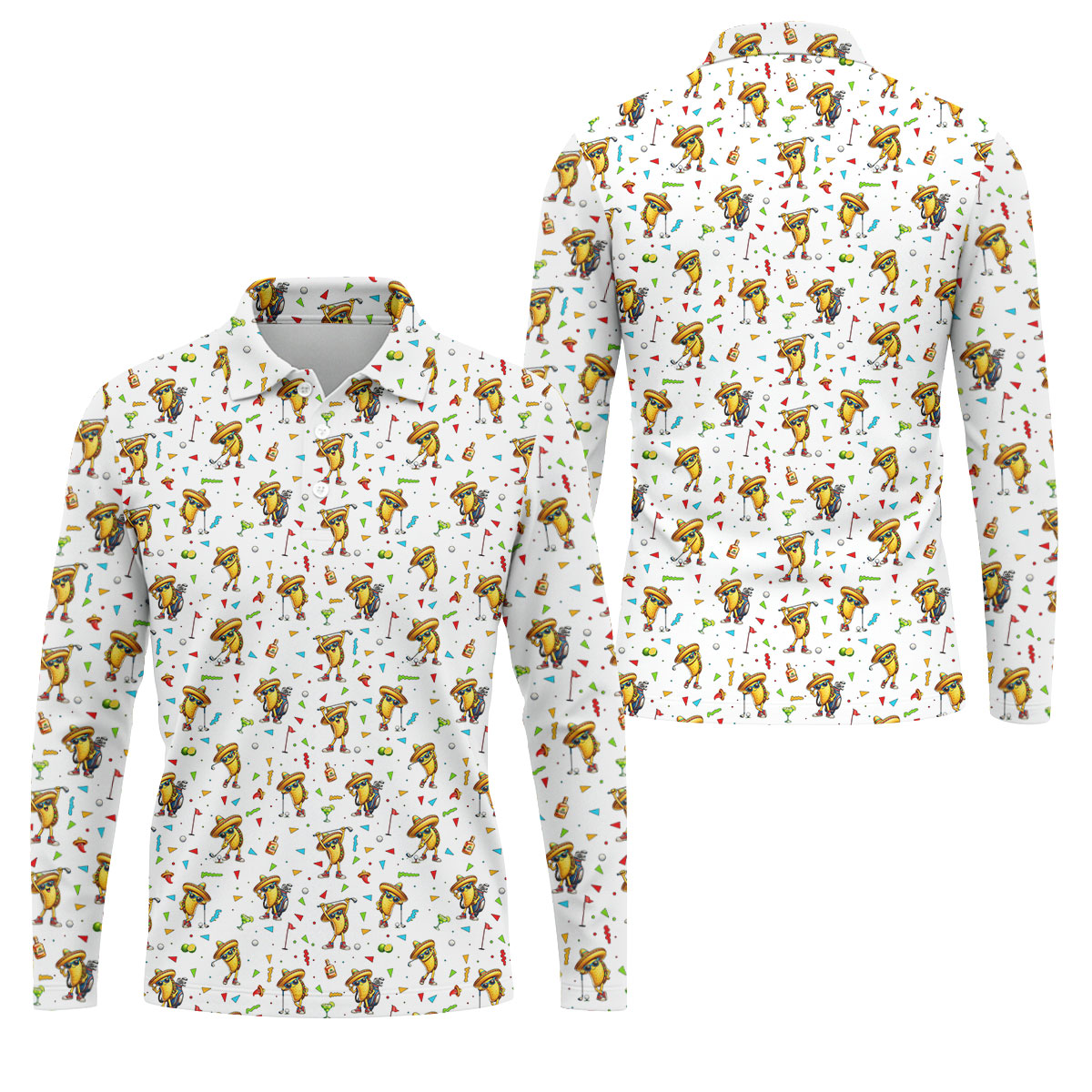 Fairway Fiesta Taco Margarita Mexico Theme White Golf Shirt, Men's Golf Shirts, Polo ShirtFor Men