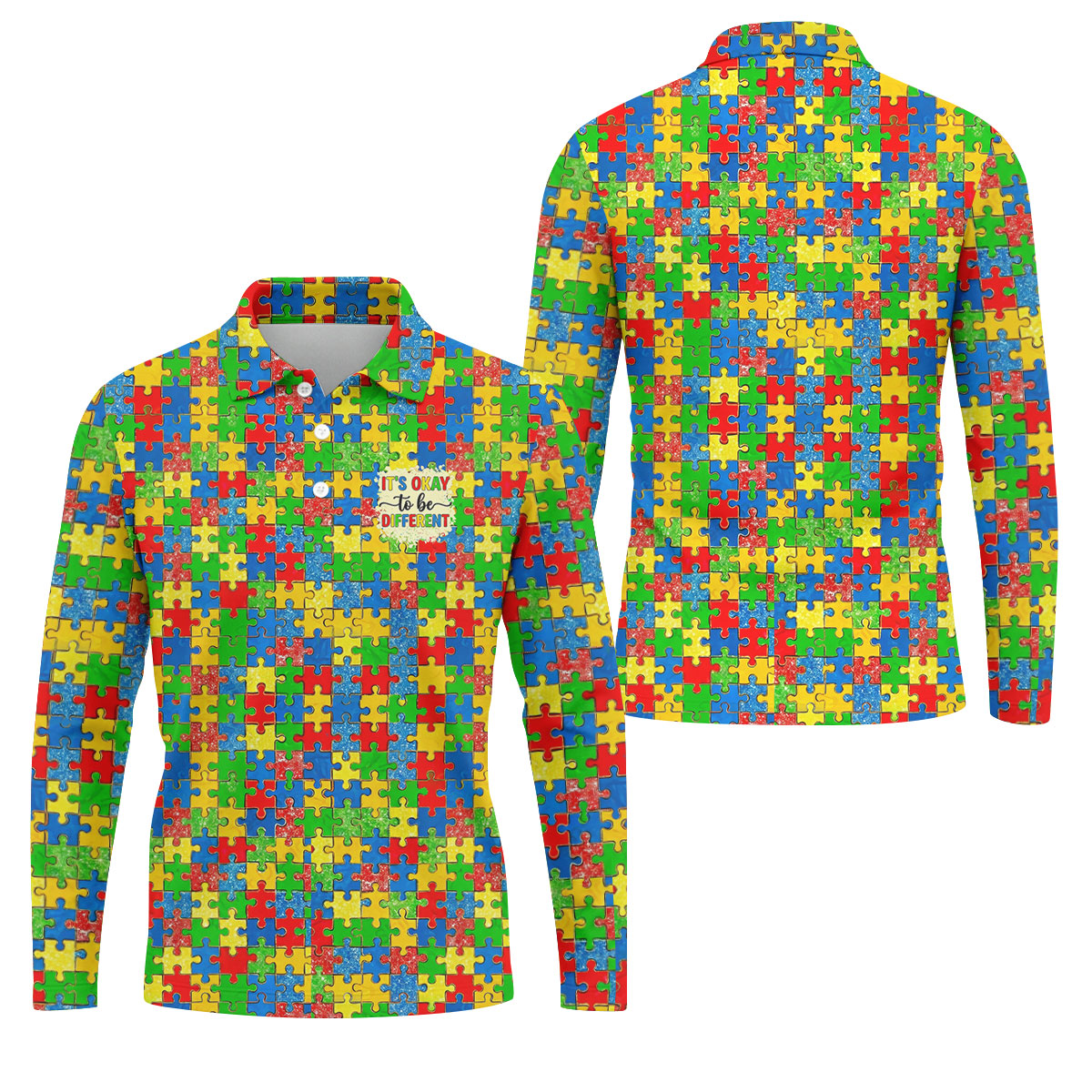 It's Okay To Be Different Colorful Puzzle Pattern Autism Awareness Men's Golf Shirt, Polo ShirtFor Men