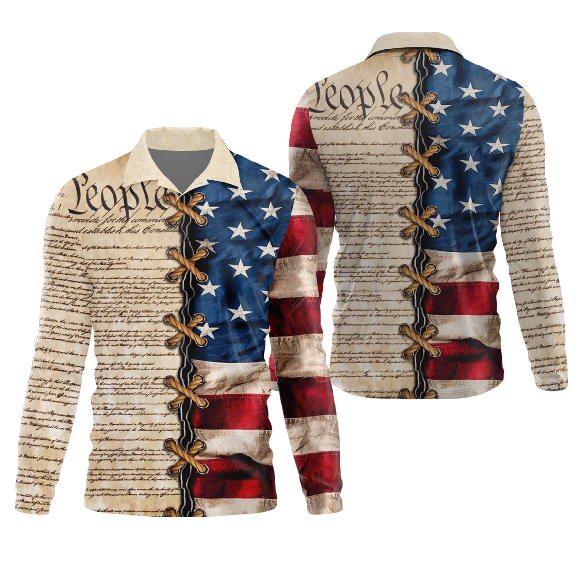 We The People Preamble Patriotic 4th Of July Beige Golf Shirt, 250th Anniversary Golf Shirts For Men