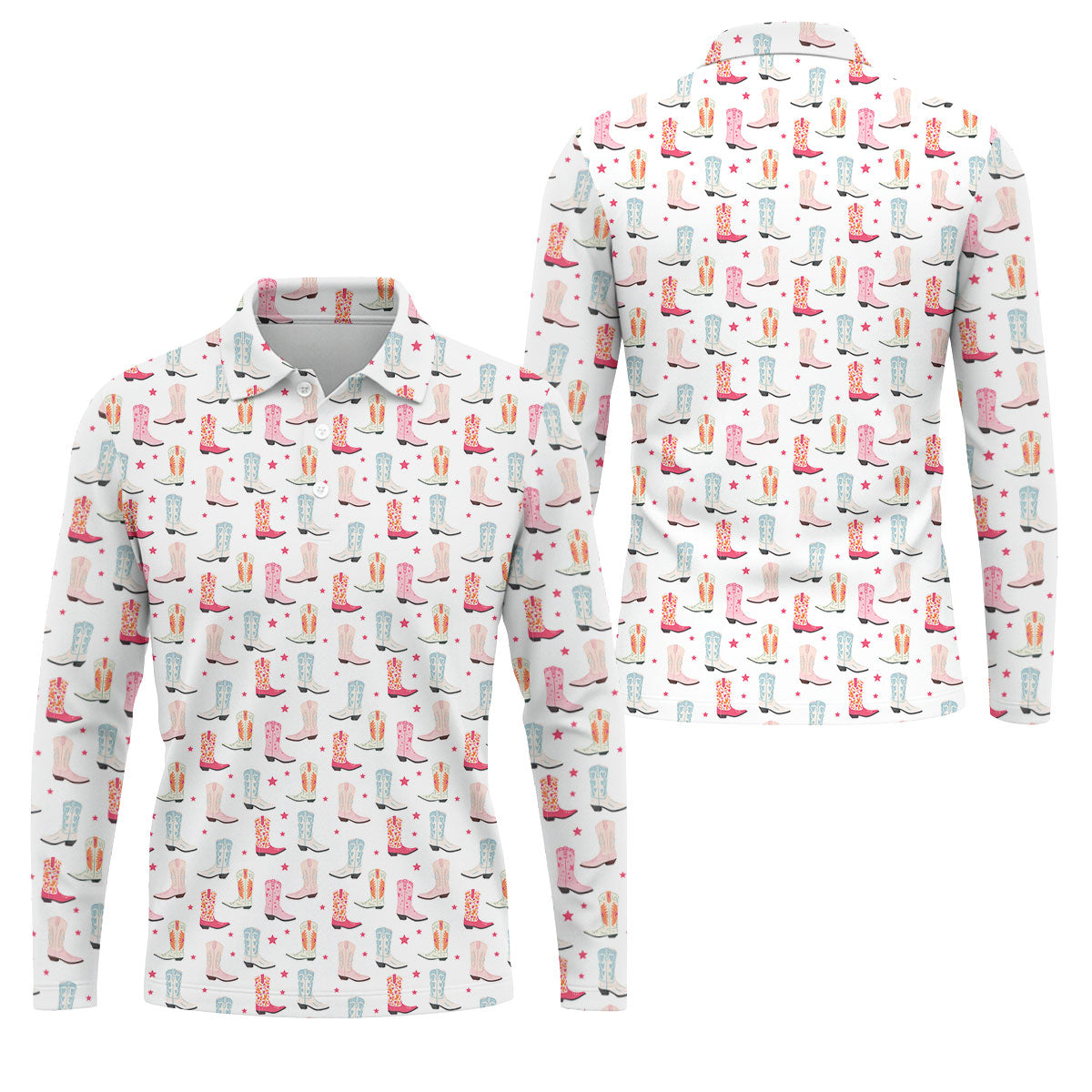 Western Boot Pattern Pastel Shades Retro Golf Shirt, Polo Shirtor Men, Golf Shirts For Men