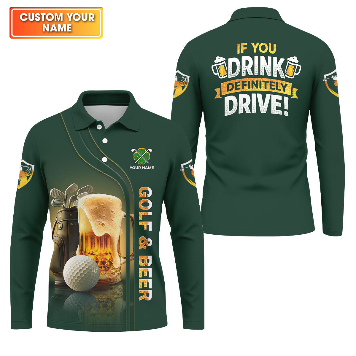 If You Drink Definitely Drive Golf And Beer St Patrick's Day Green Golf Shirts For Men, Golf Gift For Men