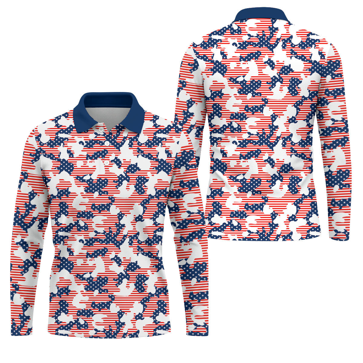 Red White And Blue Camo Patriotic Golf Shirt, 4th Of July Golf Shirt, 250 Celebration Golf Shirts For Men
