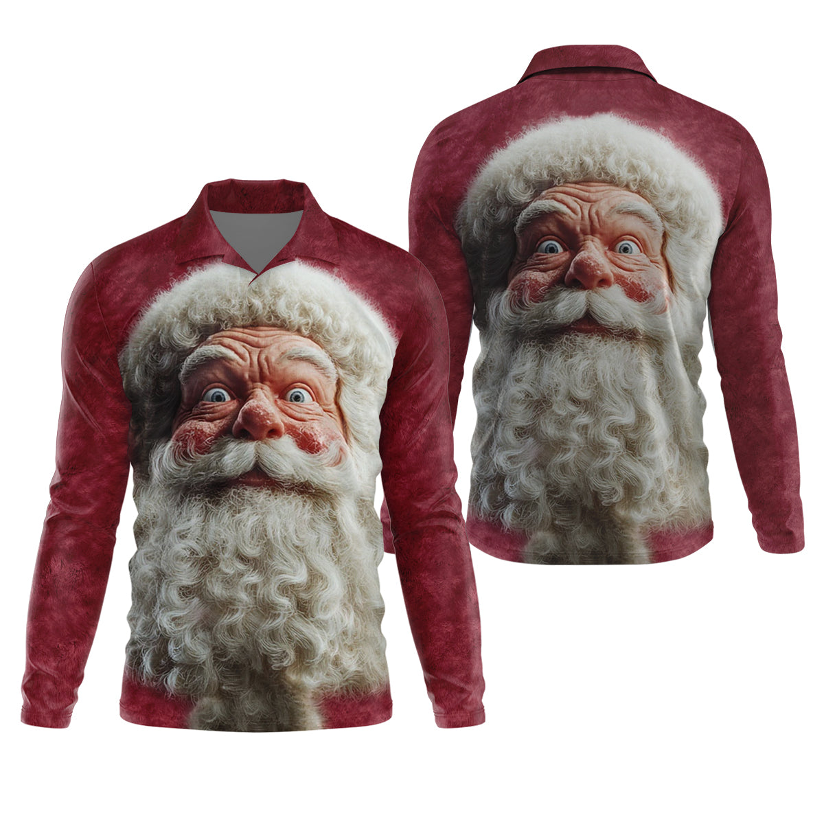 Santa Claus Face Funny Holiday Vintage Print Men's Golf Polo Shirtristmas Golf Shirt, Golf Gift For Men