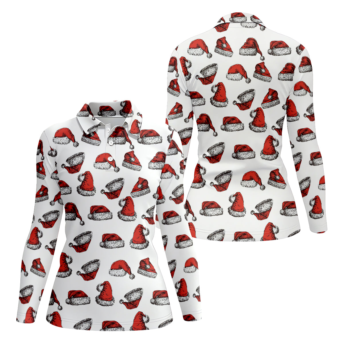 Santa Hat Pattern Christmas White Golf Tops For Women, Christmas Golf Shirt, Ladies Golf Apparel