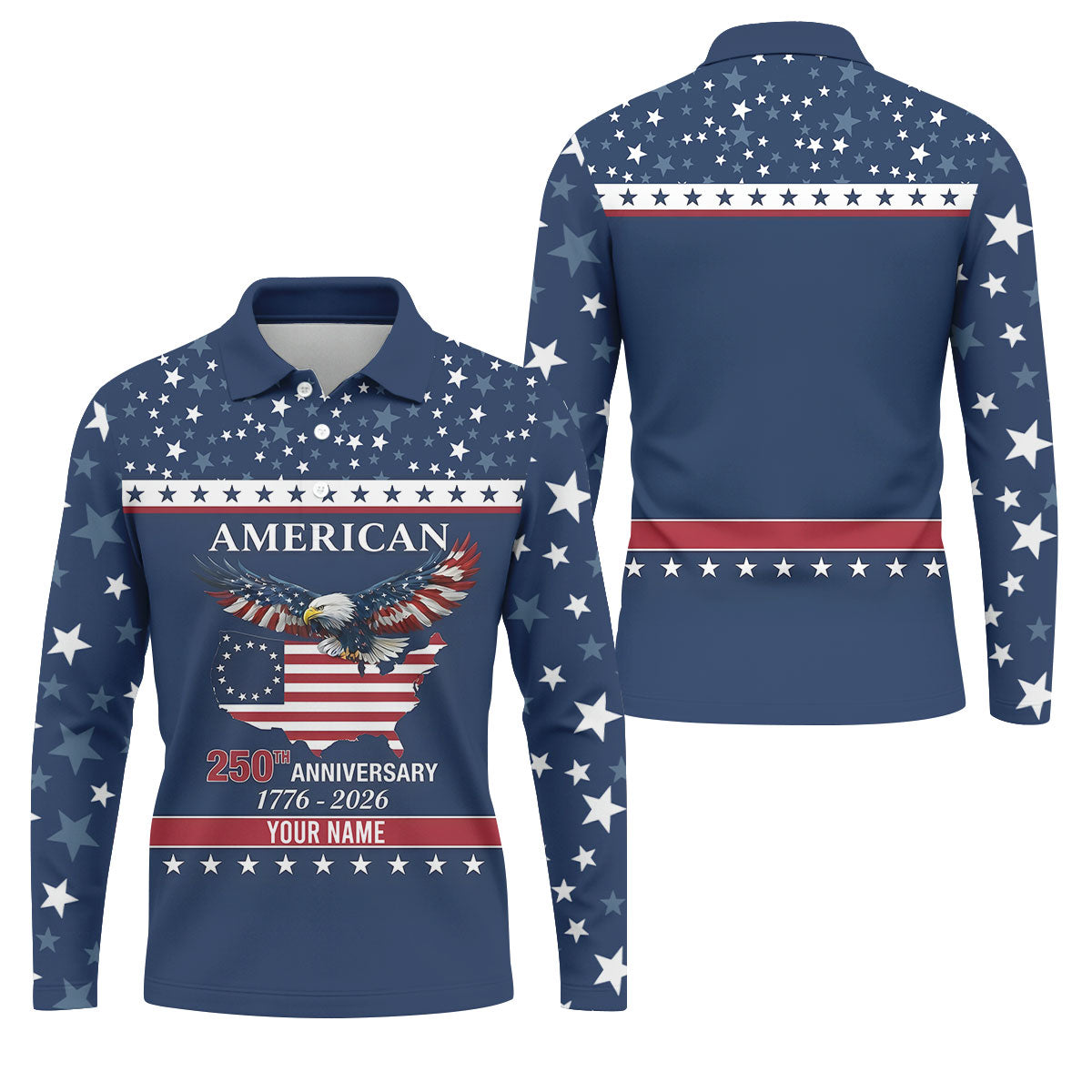 American Bald Eagle 250th Anniversary Patriotic Stars Golf Shirt, 4th Of July Golf Shirts For Men