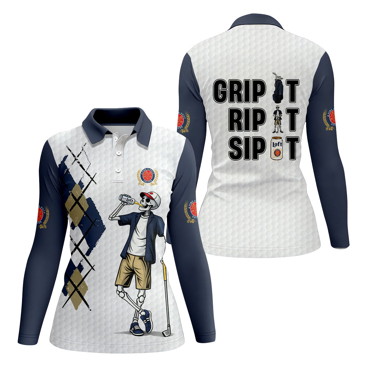 Funny Skeleton Golfer Drinking Beer Polo Shirt, Women’s Golf Apparel, Ladies Golf Shirts