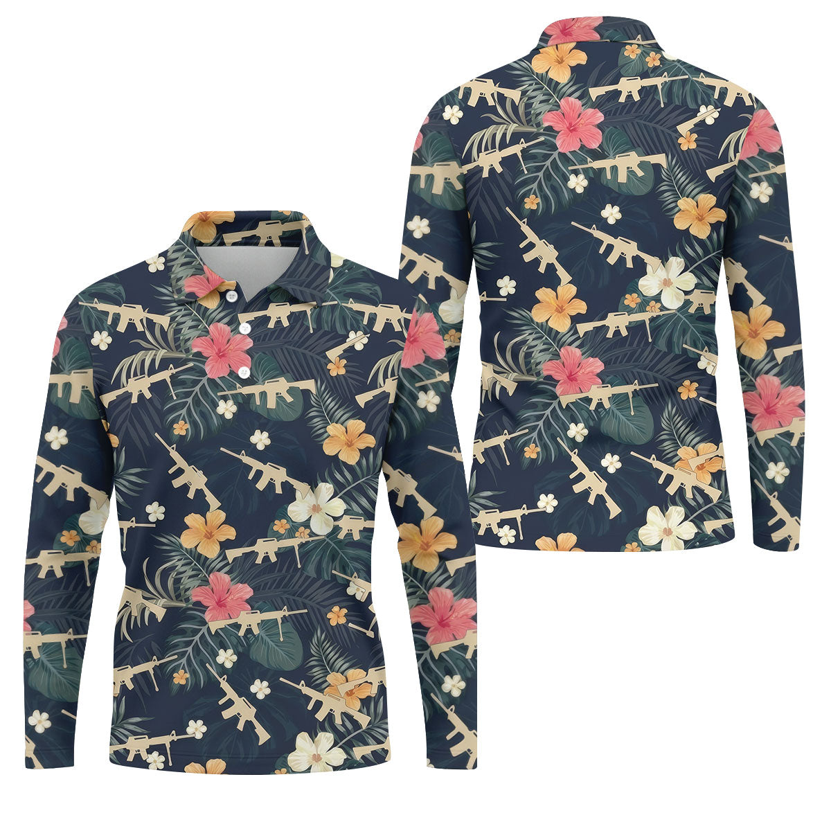 Colorful Hibiscus With Army Theme Golf Shirts For Men, Polo ShirtFor Men, Golfing Apparel