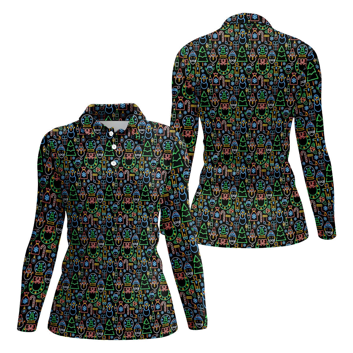 Neon Christmas Retro Style Women's Golf Tops, Christmas Golf Shirt, Ladies Golf Polos, Golf Gift For Ladies