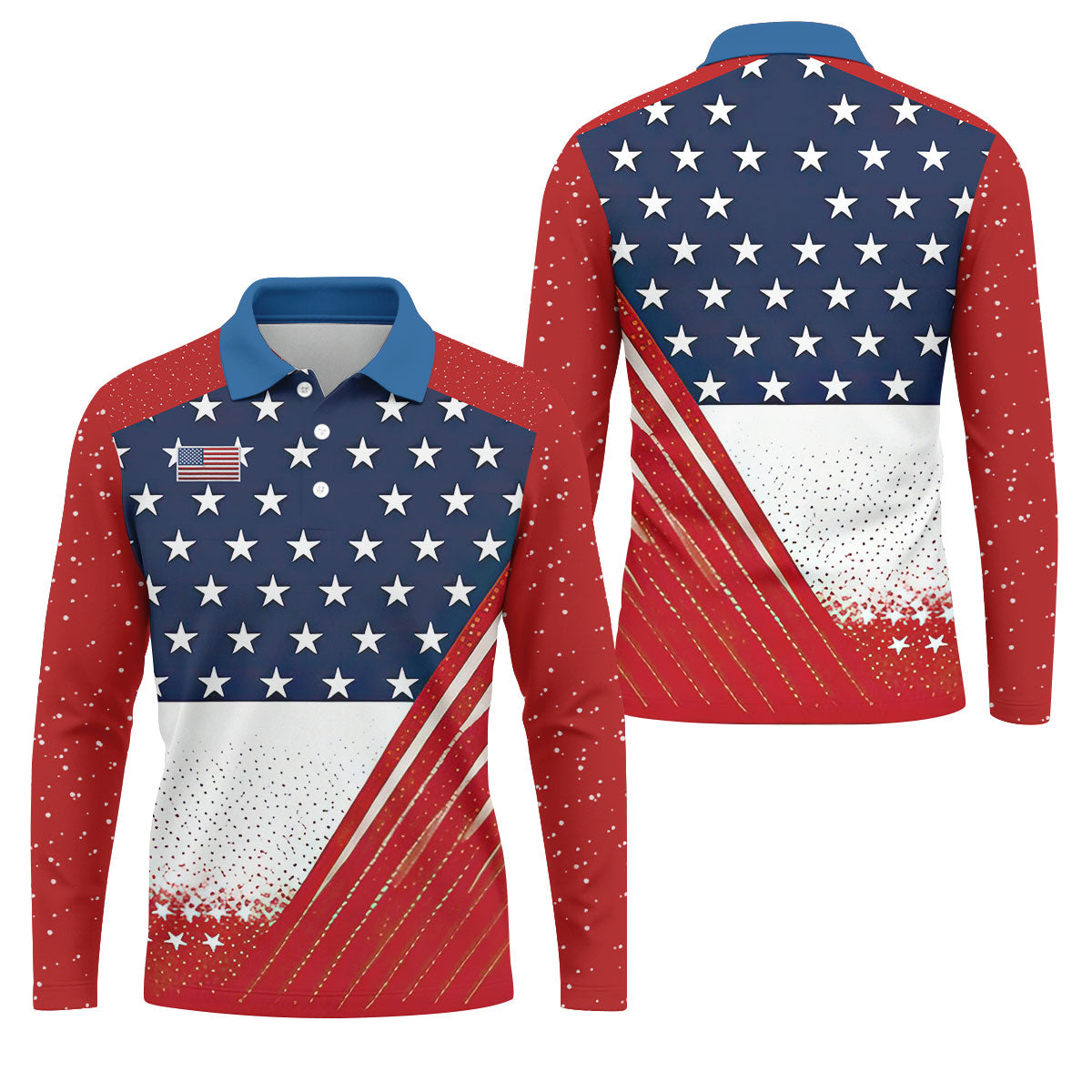 White Star Patriotic 4th Of July American Flag Golf Polo Shirtatriotic Golf Shirt, Golf Shirts For Men