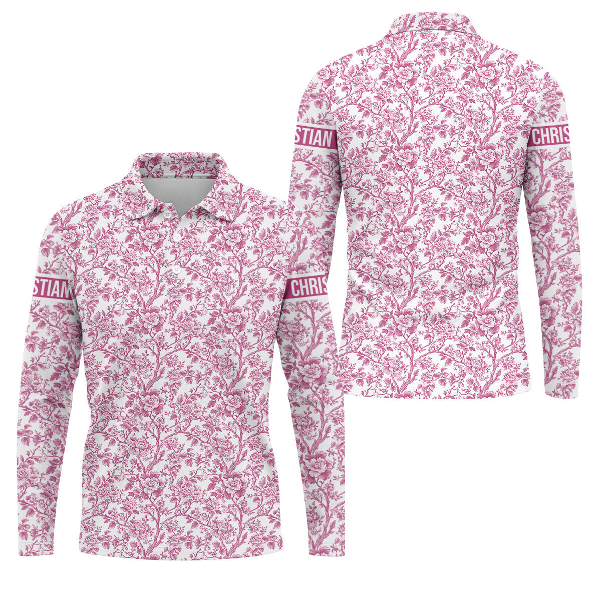 Toile De Jouy Pink Golf Shirt, Golf Tops For Men, Polo ShirtFor Men, Golf Gift For Men, Golf Shirts For Men