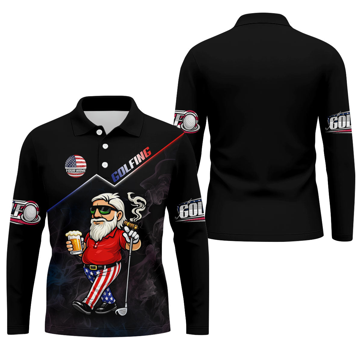 Patriotic Man Golf And Beer Custom Name Funny 4th Of July Golf Shirt, 250th Anniversary Golf Shirts For Men